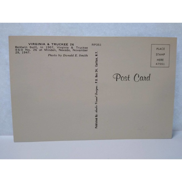 Railroad Postcard Virginia & Truckee 26 Line Locomotive Train Audio Visual RP351 - Picture 2 of 2